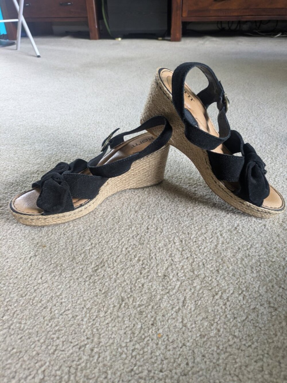 Born black suede espadrille open toe wedge sandal - Picture 2 of 4